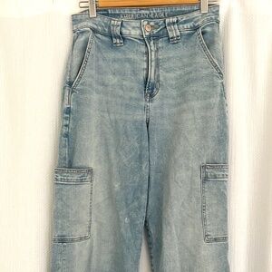 American Eagle Dreamy Drape Stretch Super High Rise Baggy Cargo Wide-Leg Jeans